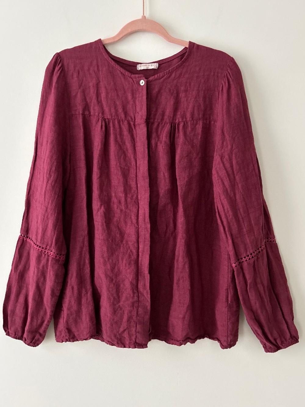 Spighe De Lino 100% Linen Burgundy Blouse